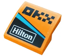 Slope, Curved 2 x 2 with Black Pixelated 'OKX', White 'Hilton' and Dark Azure Stripe Pattern Model Right Side (Sticker) - Set 76919