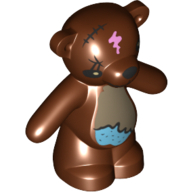 Lego Animal, Bear / Teddy, Arms Down with 1 Black Eye, Nose, Mouth, Crack and Wet Spot Print (Simpsons Bobo) / Reddish Brown