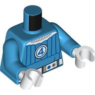 Lego Torso, Blue Stripes, White Circle with Blue 4, White Belt, Collar print, Dark Azure Arms, White Hands / Dark Azure