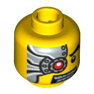 Lego Minifig Head Space Villain, Mechanical Right Eye Red, Silver Head Plate Print [Blocked Open Stud] / Yellow