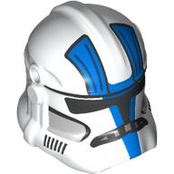 Lego Helmet Clone Trooper Phase 2, Closed Front, Holes for Visor with Blue Markings print / White