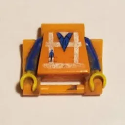Watch, Link, Extra Long with Minifigure Torso Safety Vest with Reflective Crossed Stripes over Blue Shirt Print, Blue Arms, Yellow Hands / Orange
