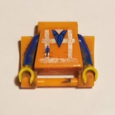 Lego Watch, Link, Extra Long with Minifigure Torso Safety Vest with Reflective Crossed Stripes over Blue Shirt Print, Blue Arms, Yellow Hands / Orange