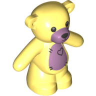 Lego Animal, Bear / Teddy, Arms Down with Black Eyes, Nose and Mouth / Lavender Belly with Heart Print / Bright Light Yellow