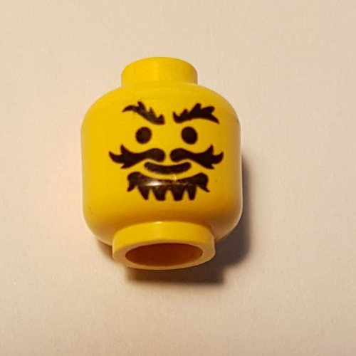 Lego Minifig Head Knight, Moustache Wavy, Goatee and Bushy Eyebrows Print [Blocked Open Stud] / Yellow