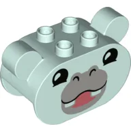 Duplo Brick 2 x 4 x 2 Rounded Ends with Ears and Hippo Face Print / Light Aqua
