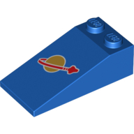 Lego Brick Sloped 18° 4 x 2 with Classic Space Logo Print / Blue