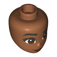 Lego Minidoll Head, Black Eyebrows, Reddish Brown Eyes, Dark Red Closed Lips, Smirk / Sienna Brown