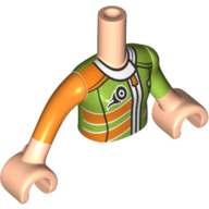 Lego Minidoll Torso Girl with Lime/Orange Racing Suit, Zipper / Light Nougat