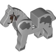 Lego Animal, Horse, Movable Head, Piebald with Dark Bluish Gray Spots and Blinkers Print / Light Bluish Gray