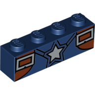 Lego Brick 1 x 4 with Captain America White Star, Brown Harness with 2 Rectangle Buckles Print / Dark Blue