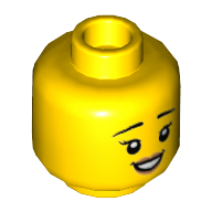 Lego Minifig Head, Eyebrows, Eyelashes, Peach Lips, Open Smile / Slight Smile Print / Yellow