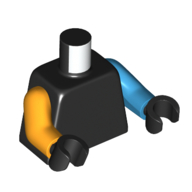 Lego Torso, Odd Arms, Left Medium Azure Arm, Right Bright Light Orange Arm, Black Hands [Plain] / Black