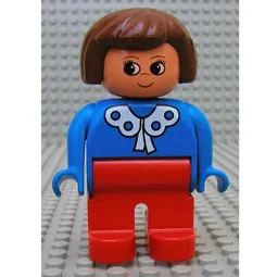 Duplo Figure, Early, Hair Bob Brown, Red Legs, with White Lace Trim Print / Blue