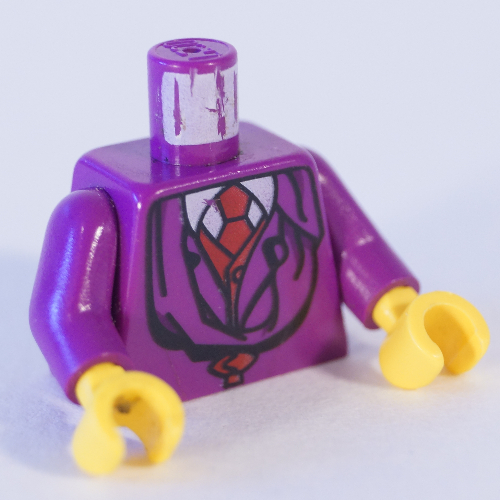 Lego Torso Robe, Red Vest and Tie, and White Shirt with Collar Print (Quirrell), Purple Arms, Yellow Hands / Purple