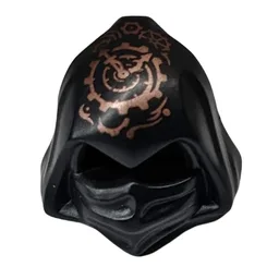 Hood Cowl Pointed, Mask with Eye Holes and Gears and Copper Clock with Spiral Gear Print / Black