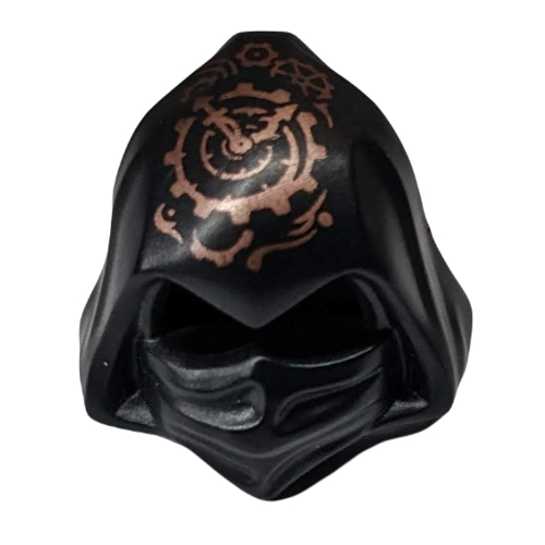 Lego Hood Cowl Pointed, Mask with Eye Holes and Gears and Copper Clock with Spiral Gear Print / Black