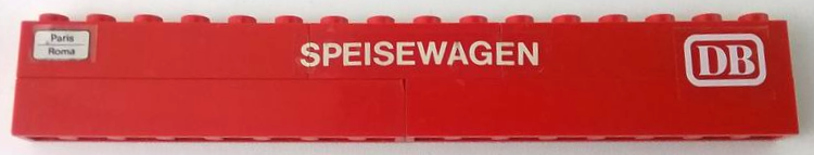 Lego Stickered Assembly 16 x 1 x 2 with White 'DB', 'SPEISEWAGEN' and 'Paris Roma' Pattern Model Left Side (Stickers) - Set 7740
