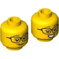 Minifig Head, Dark Bluish Grey Eyebrows, Glasses, Crooked Smile / Open Mouth Teeth Smile Print