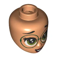 Minidoll Head, Large Olive Green Eyes, Large Glasses Print / Nougat