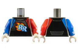 Torso Racing Suit with White 'RR' on Red and Bright Light Orange Flames Pattern / Red Arm Left with White Flames Pattern / Blue Arm Right with White Flames Pattern / White Hands