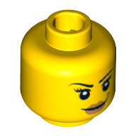 Lego Minifig Head Team GB, Pink Lips and Black Eyebrows and Eyelashes Print [Blocked Open Stud] / Yellow