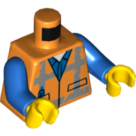 Lego Torso Safety Vest with Reflective Worn Stripes over Blue Shirt Print, Blue Arms, Yellow Hands / Orange