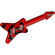 Lego Musical Instrument Guitar Electric 'ML' Type with Black Spiral and Silver Strings, Bridge and Whammy Bar Print / Red
