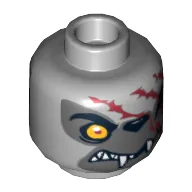 Minifig Head Winzar, Dual Sided, Wolf with Orange Eye, Dark Gray Face and Red Scars, Closed Mouth / Open Mouth Print [Hollow Stud] / Light Bluish Gray
