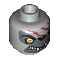 Lego Minifig Head Winzar, Dual Sided, Wolf with Orange Eye, Dark Gray Face and Red Scars, Closed Mouth / Open Mouth Print [Hollow Stud] / Light Bluish Gray