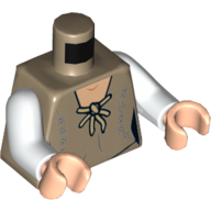 Lego Torso Robe with Tan Tie and Dark Bluish Gray Stitching Print (Leia), White Arms, Light Nougat Hands / Dark Tan