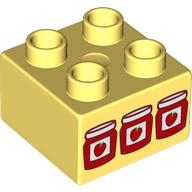 Lego Duplo Brick 2 x 2 with 3 Jam Jars Print / Bright Light Yellow