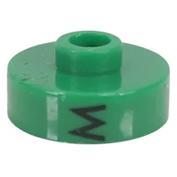 Pen Bead, Round Short, Flat Edge with 'M', '5', 'Q' Print / Green