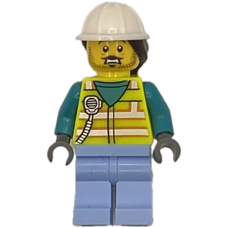 Lego Man, Vibrant Yellow Safety Vest, White Hard Hat