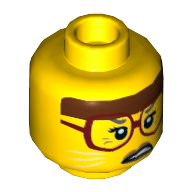 Lego Minifig Head Sherry Scratchen-Post, Reddish Brown Headband, Dark Red Glasses, White Cat Whiskers, Scowling Print [Hollow Stud] / Yellow