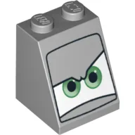 Brick Sloped 65° 2 x 2 x 2 with Eyes, Green on White Background Print / Light Bluish Gray