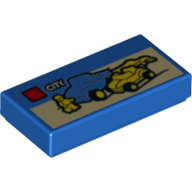 Lego Tile 1 x 2 with 'CITY', 2 Cars (Dune Buggy Transporter) print / Blue