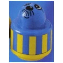 Primo Brick 1 x 1 with Round Rattle, Face, Yellow Stripes Print / Blue