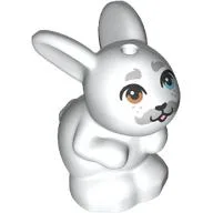 Animal, Rabbit / Bunny Sitting with Dark Bluish Grey Mustache, Brow/Blue Eyes Print / White