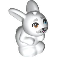 Lego Animal, Rabbit / Bunny Sitting with Dark Bluish Grey Mustache, Brow/Blue Eyes print / White