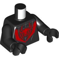 Lego Torso, Red Spider, Silver Webbing print, Black Arms and Hands / Black