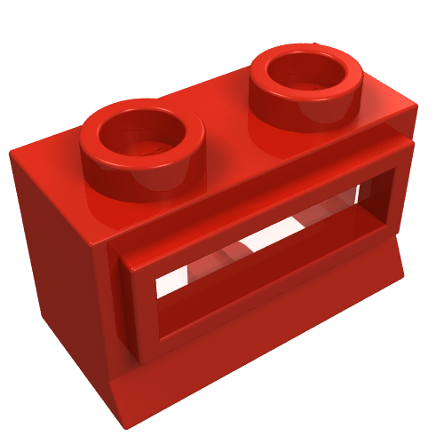 Lego Window 1 x 2 x 1, Short Lip [with Glass] / Red