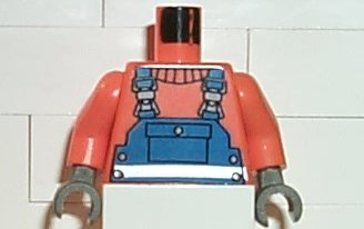 Lego Torso Town Construction Blue Overalls, Shirt and Silver Belt Pattern / Orange Arms / Dark Gray Hands