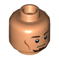 Lego Minifig Head Kanan Jarrus, Dark Brown Eyebrows, Goatee, Cheek Lines, Smile / Neutral Print / Nougat