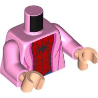 Lego Torso, Robes over Red/Blue Spider-Man Suit, Black Spider print, Bright Pink Arms, Light Nougat Hands / Bright Pink