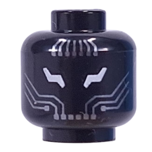 Lego Minifig Head with Silver Eyes, Circuitry print / Black