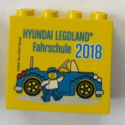 Lego Brick 2 x 4 x 3 with 'HYUNDAI LEGOLAND Fahrschule 2018' Print / Yellow