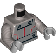 Lego Torso Metal Plates with Rivets and Red Lines Print, Flat Silver Arms, Light Bluish Gray Hands / Flat Silver