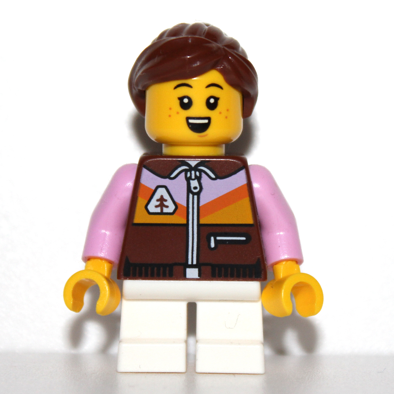 Lego Kid - Reddish Brown Torso, White Legs, Reddish Brown Hair