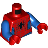 Torso Muscles, Blue Rounded Sides and Waist, Webbing, Large Black Spider Print (Spider Ham), Blue Arms, Red Hands / Red